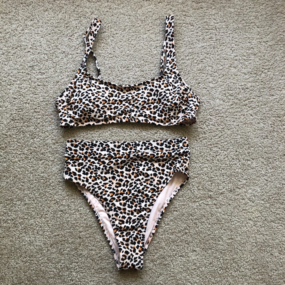 leopard print high waisted bikini swimsuit